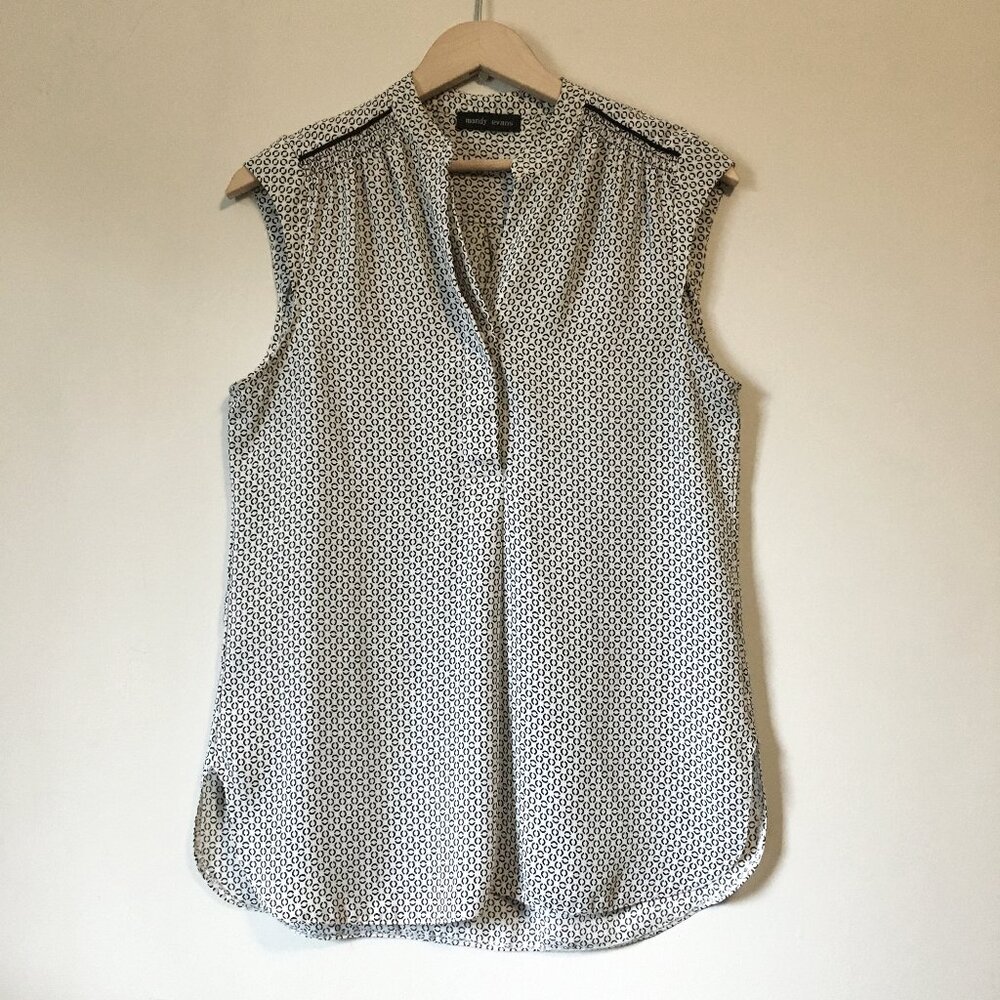 Mandy Evans White & Black Semi Circle Geometric Print Sleeveless Top